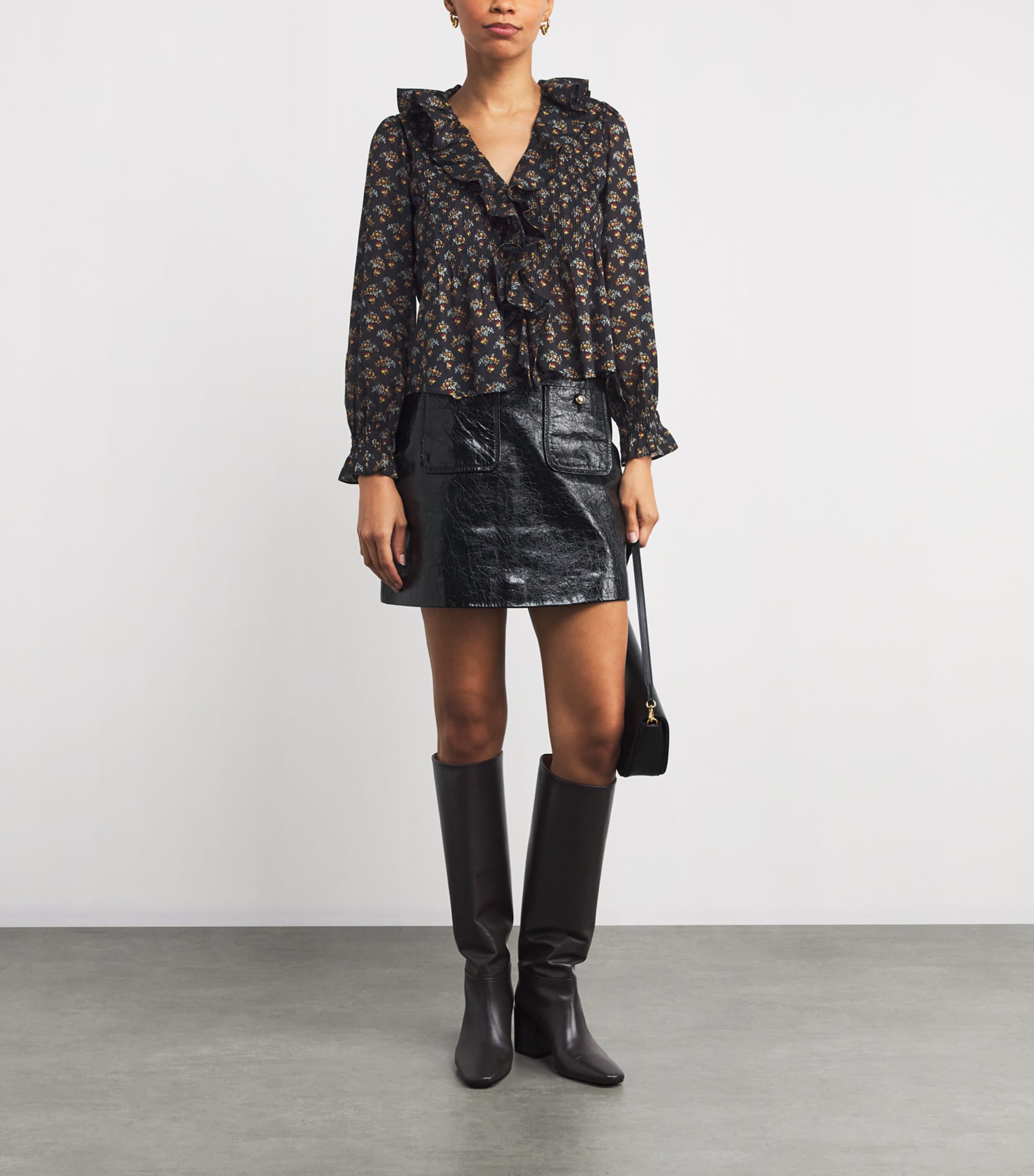 DÔEN Black Organic Cotton Voile Ruffled Hardy Blouse