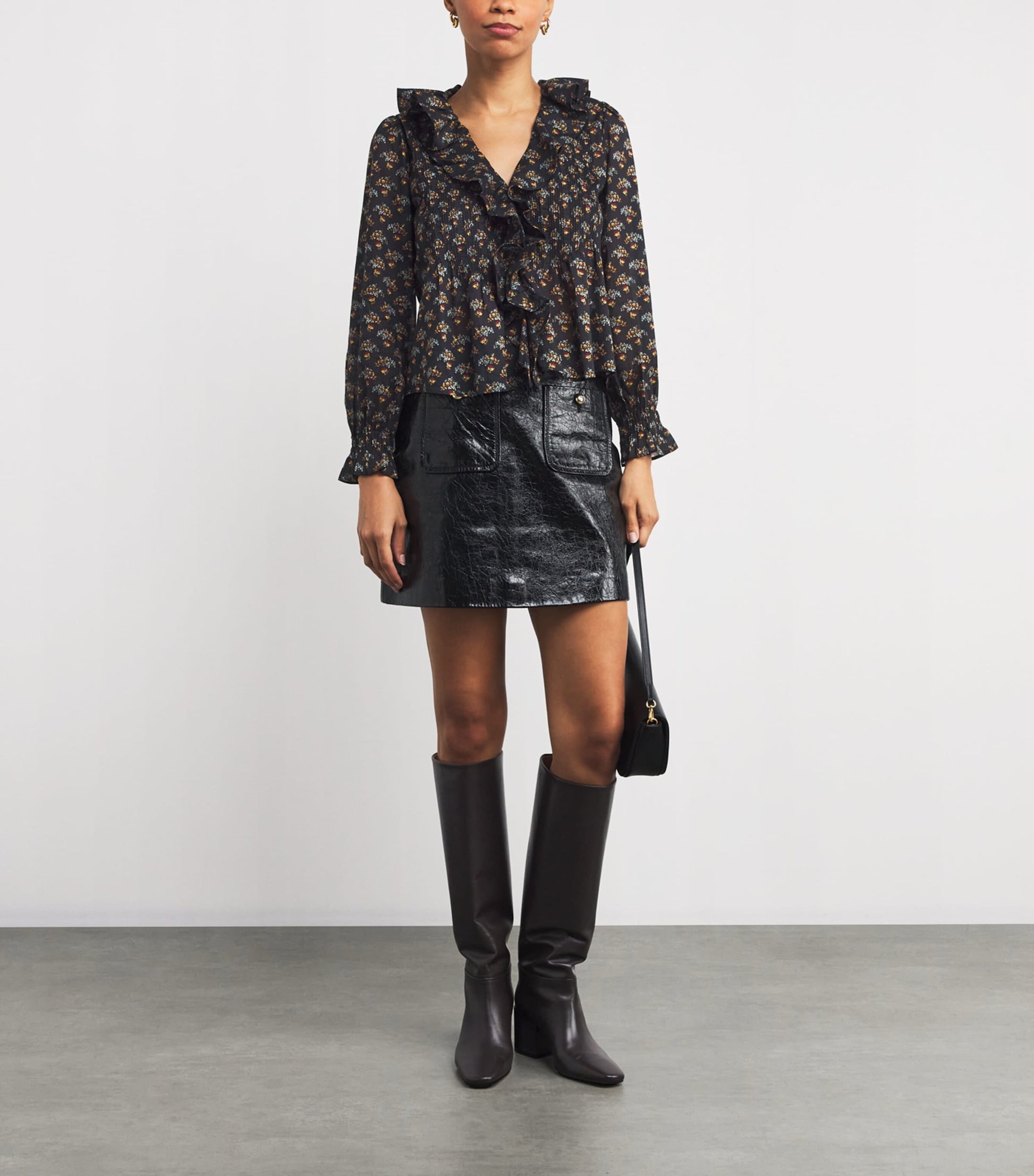 DÔEN Black Organic Cotton Voile Ruffled Hardy Blouse