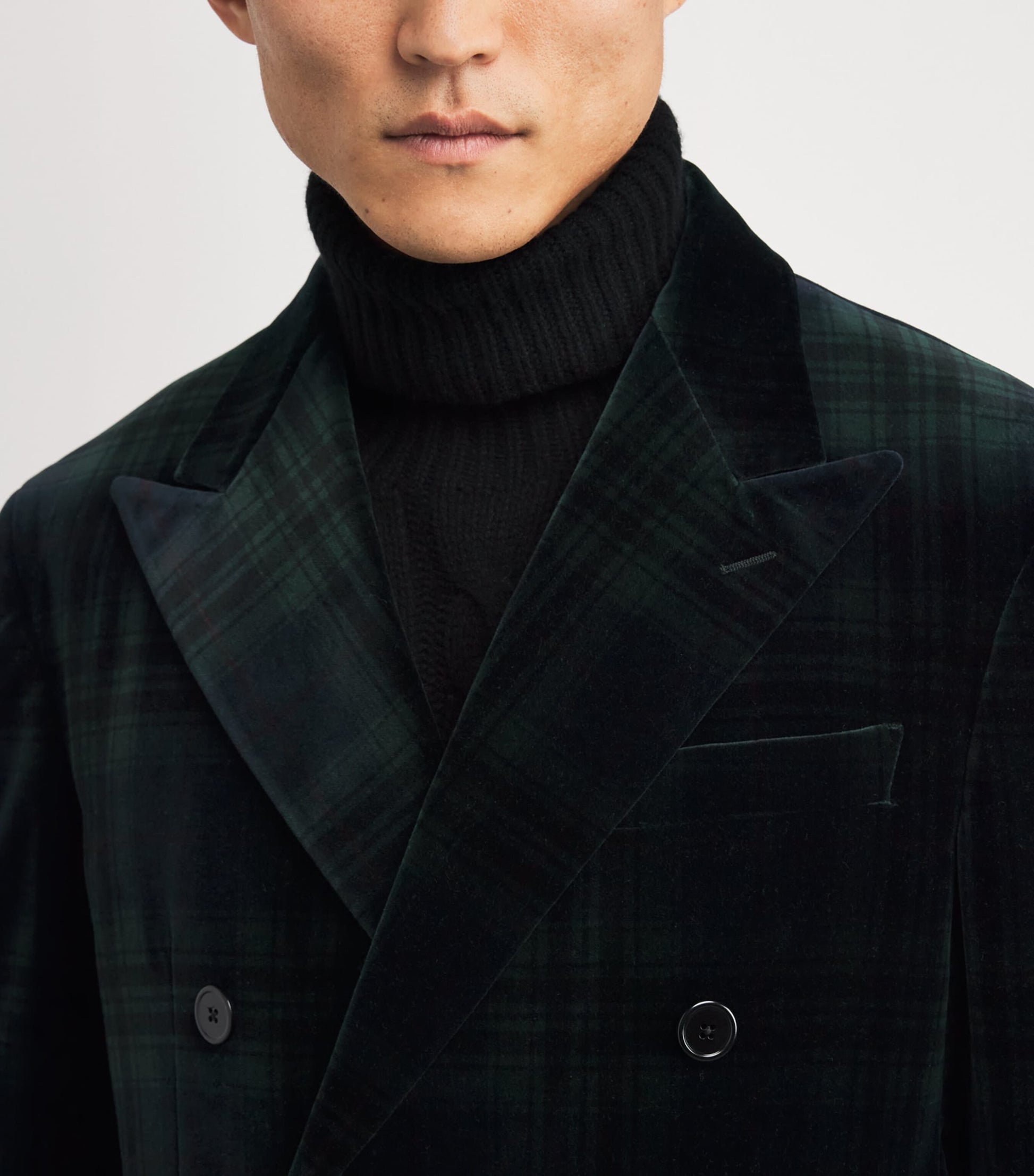 Polo Ralph Lauren Green Cotton Velvet Tartan Double-Breasted Blazer