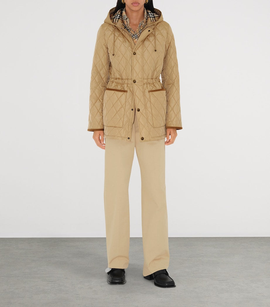 Beige Water-Resistant Quilted Parka