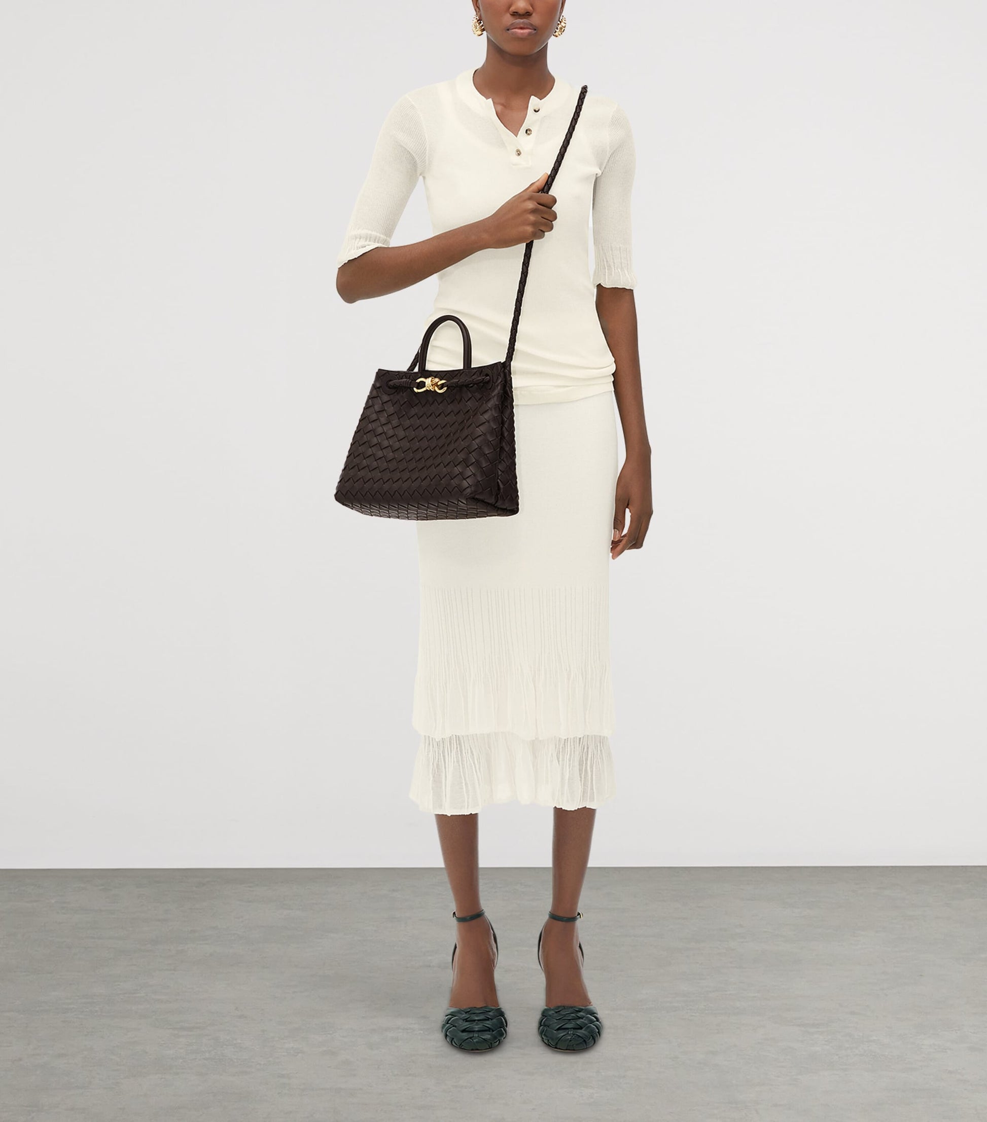 Bottega Veneta Grey Leather Andiamo Top-Handle Bag