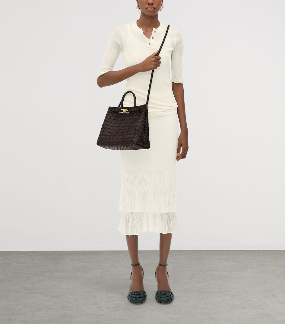 Grey Leather Andiamo Top-Handle Bag