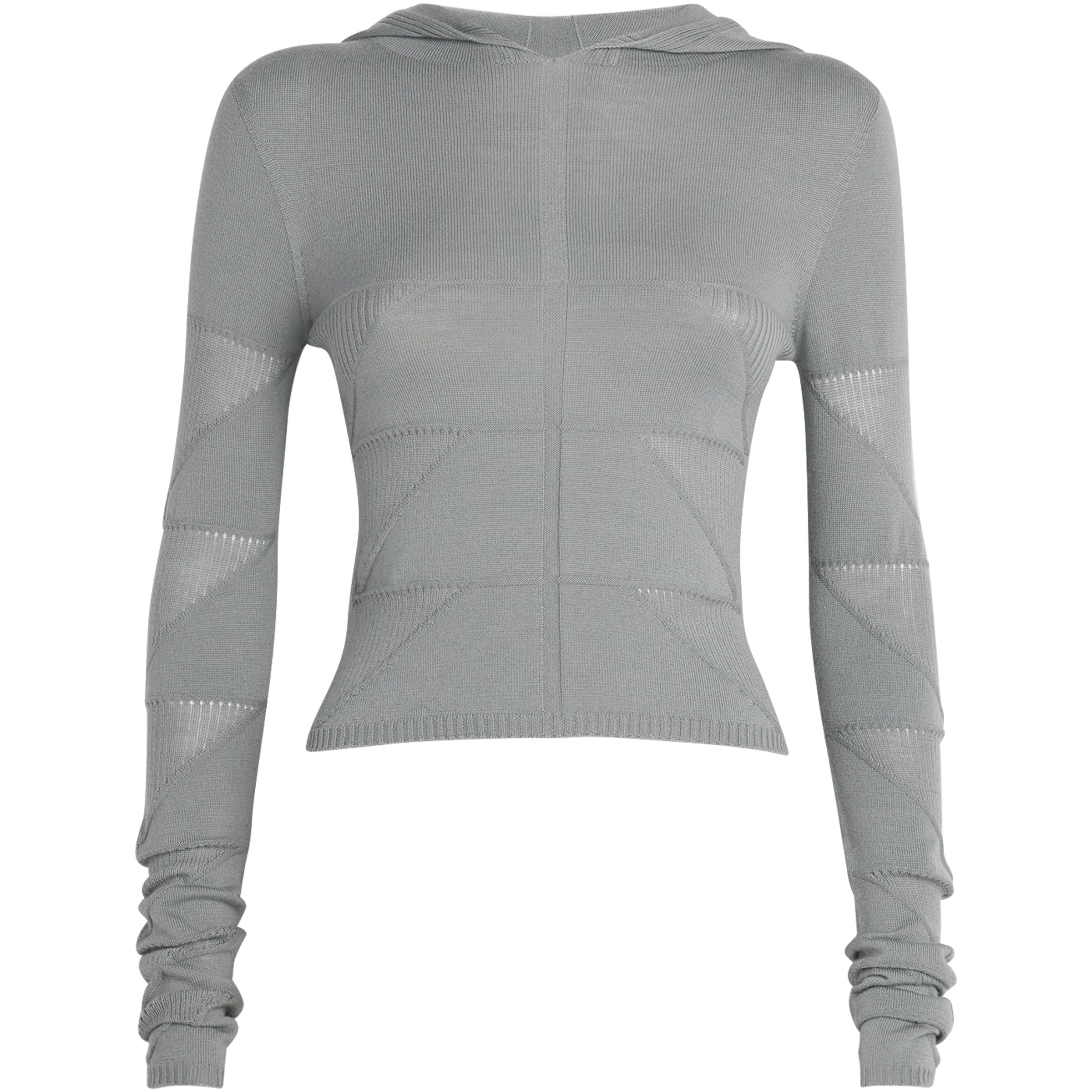 Rick Owens Blue Virgin Wool Knitted Hoodie