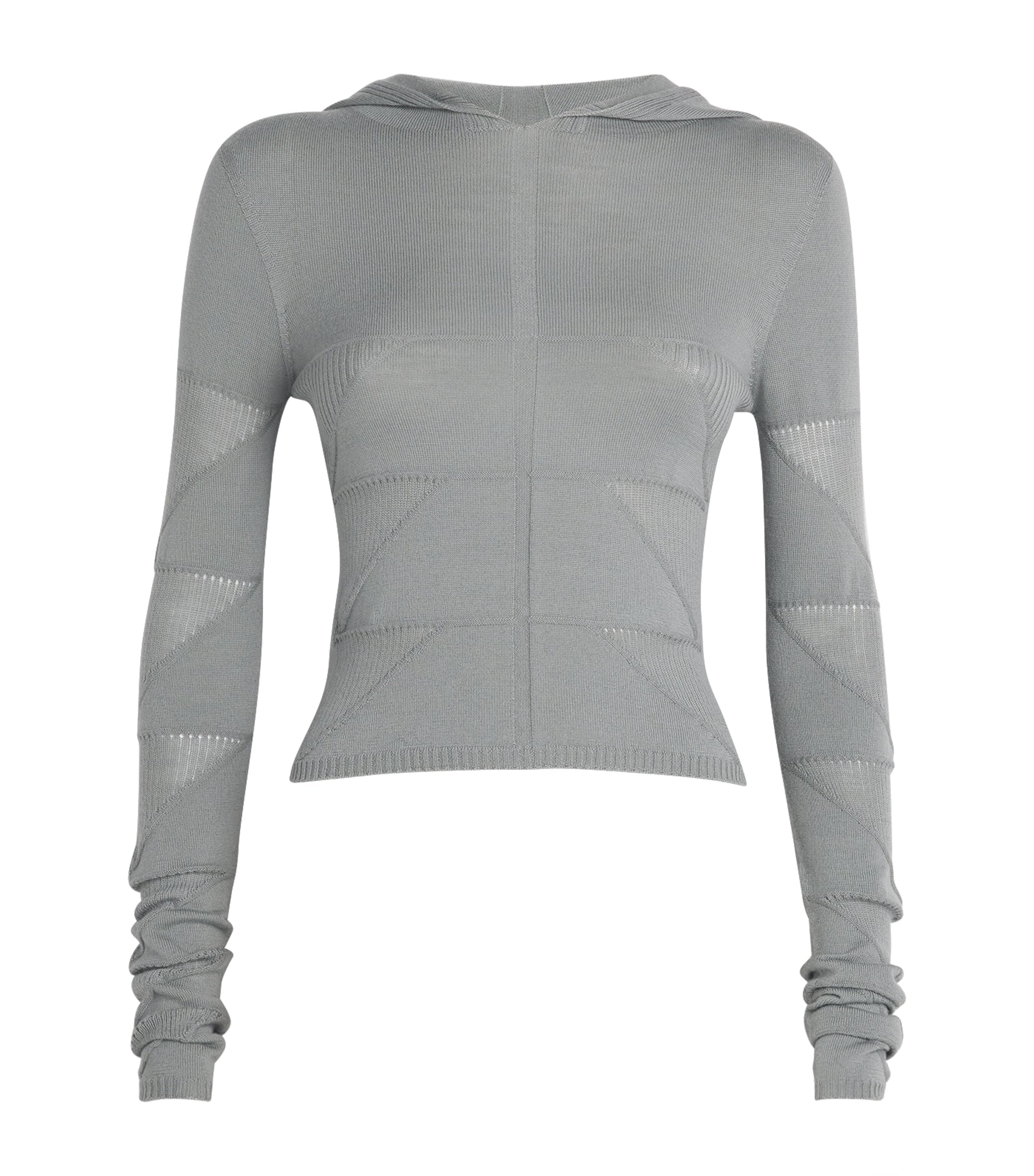 Rick Owens Blue Virgin Wool Knitted Hoodie