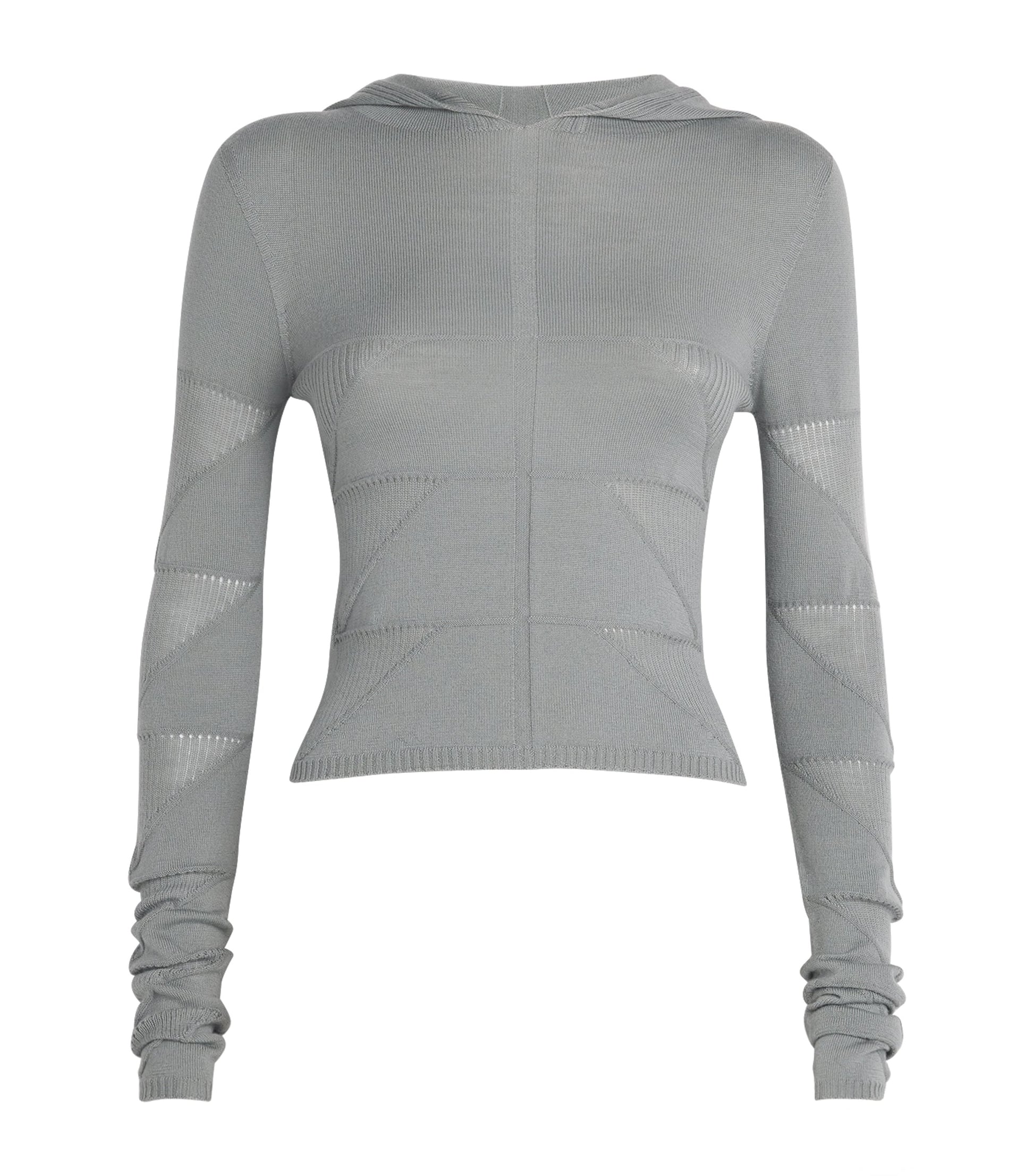 Rick Owens Blue Virgin Wool Knitted Hoodie