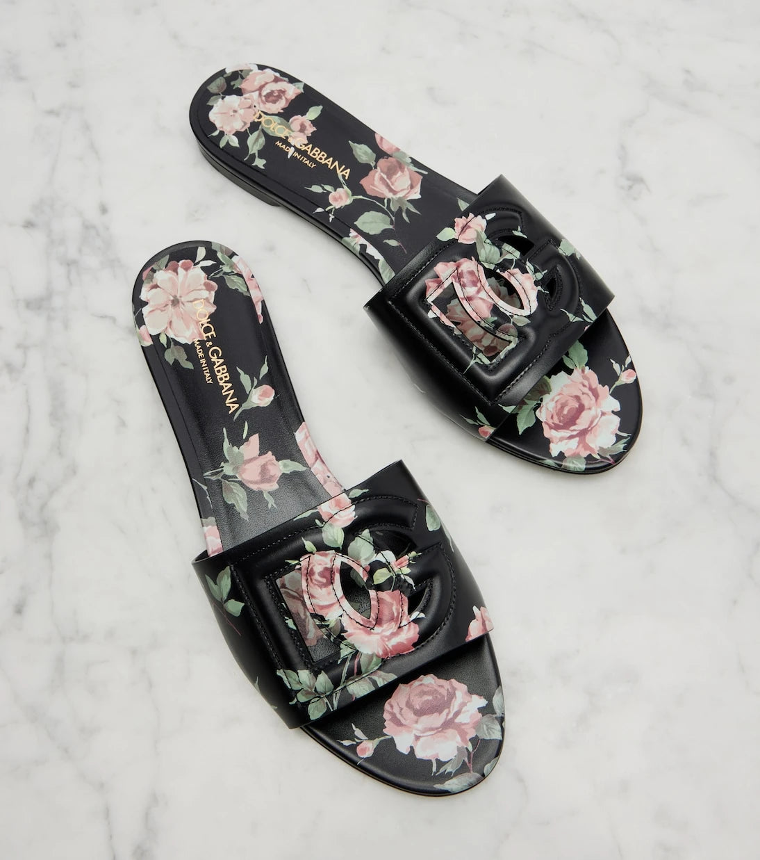 Dolce&Gabbana - شرائح جلدية مزهرة DG