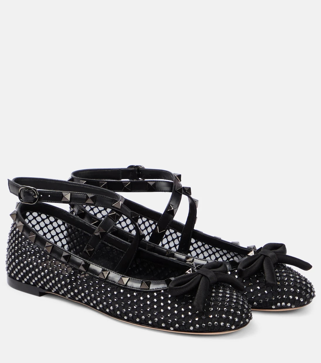 Valentino Garavani - Rockstud embellished mesh ballet flats