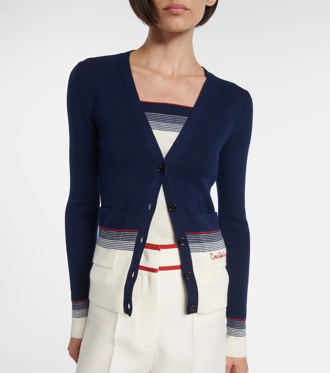 Valentino - Striped virgin wool cardigan