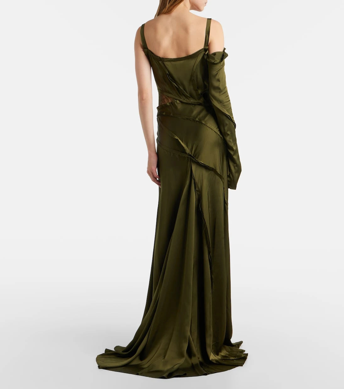 Blumarine - Asymmetric lace-trimmed satin gown