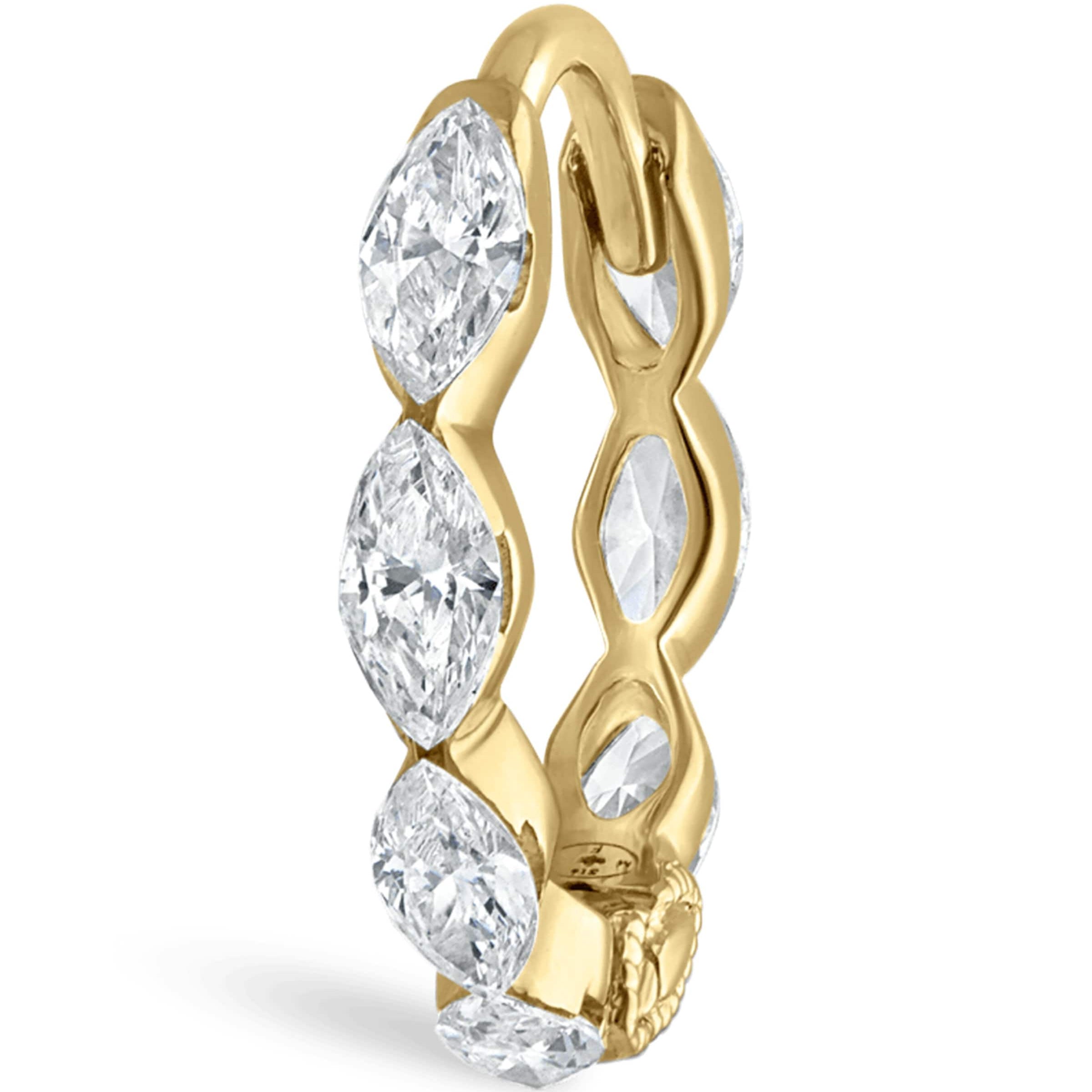 Yellow Gold Invisible Set Diamond Marquise Eternity Hoop Earring (8mm)