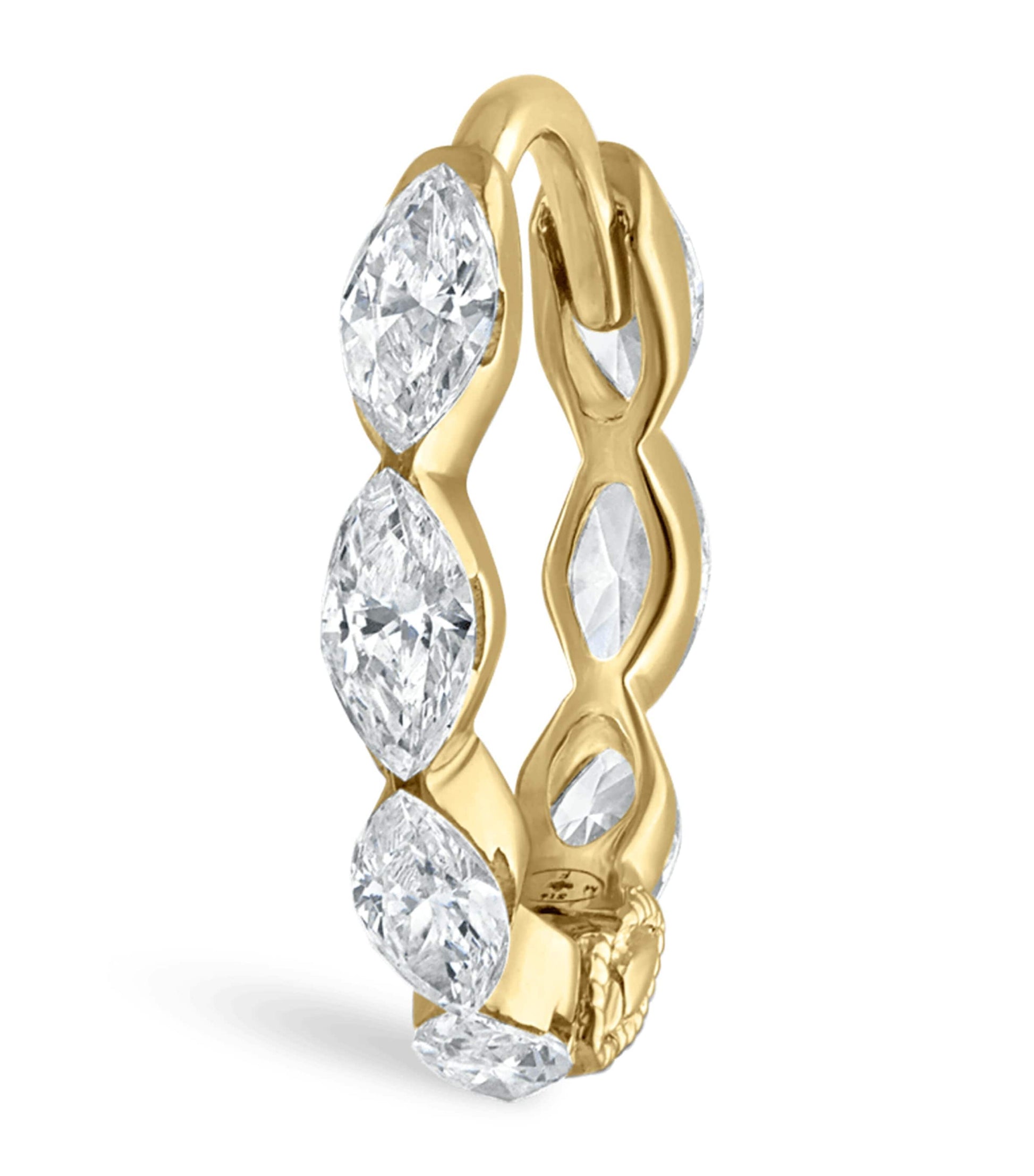 Yellow Gold Invisible Set Diamond Marquise Eternity Hoop Earring (8mm)