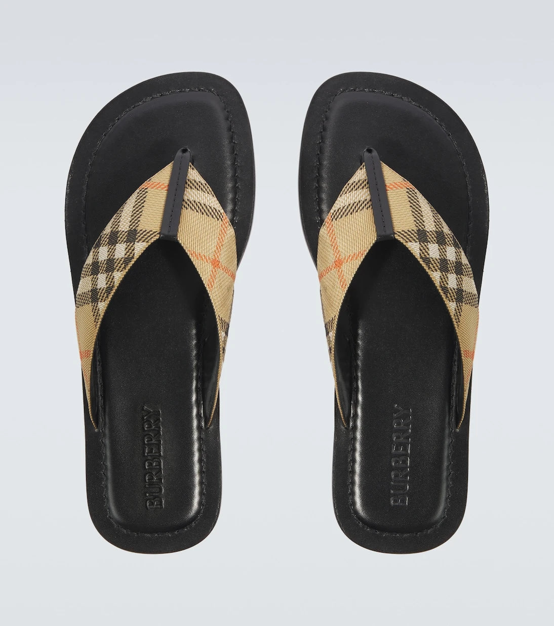 Burberry - Burberry Check leather-trimmed thong sandals