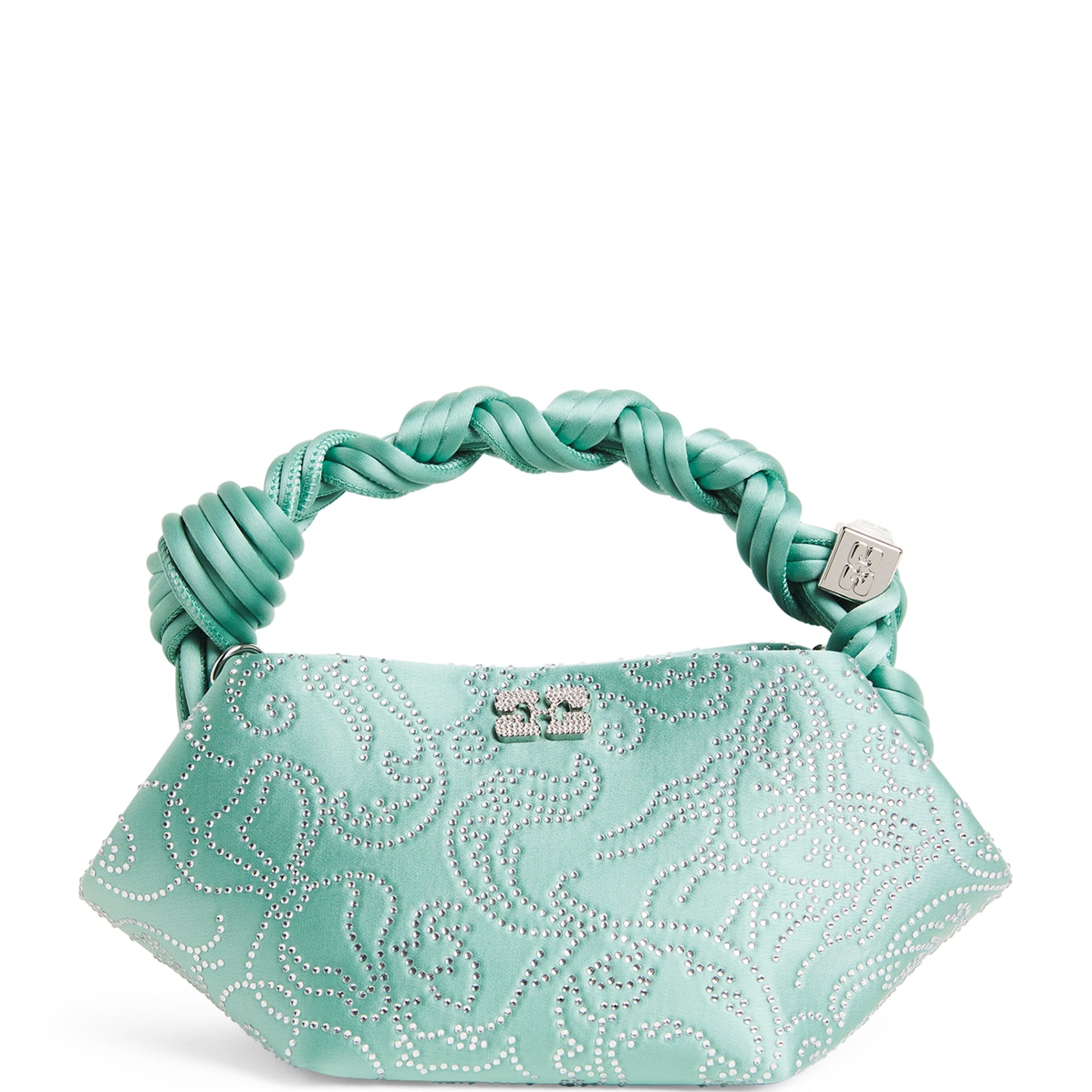 GANNI Green Mini Embellished Satin Bou Bag