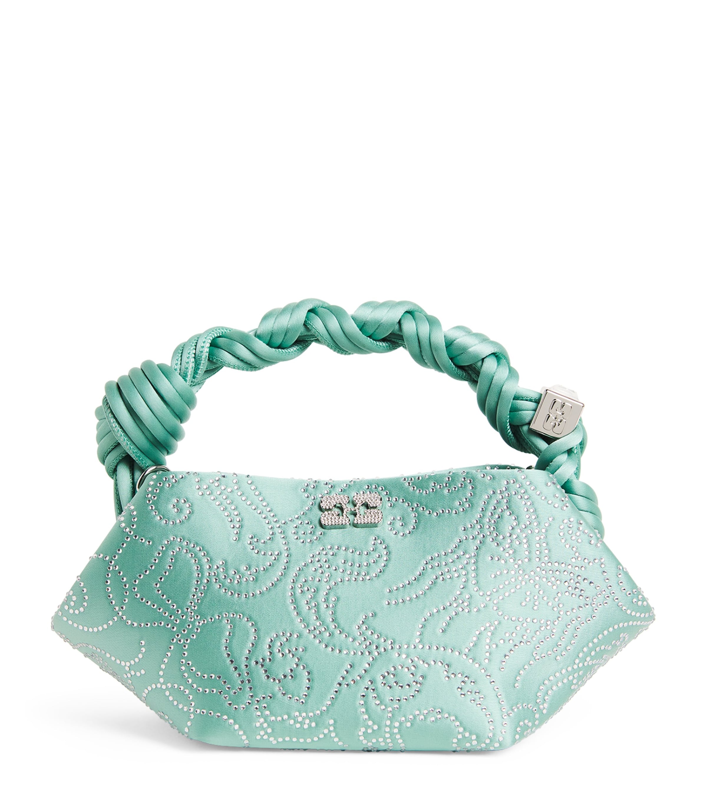 GANNI Green Mini Embellished Satin Bou Bag