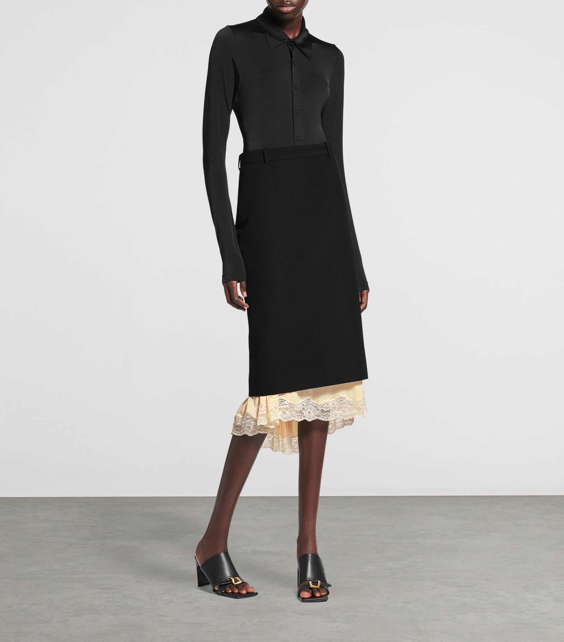 Balenciaga Black Barathea Wool Pencil Skirt