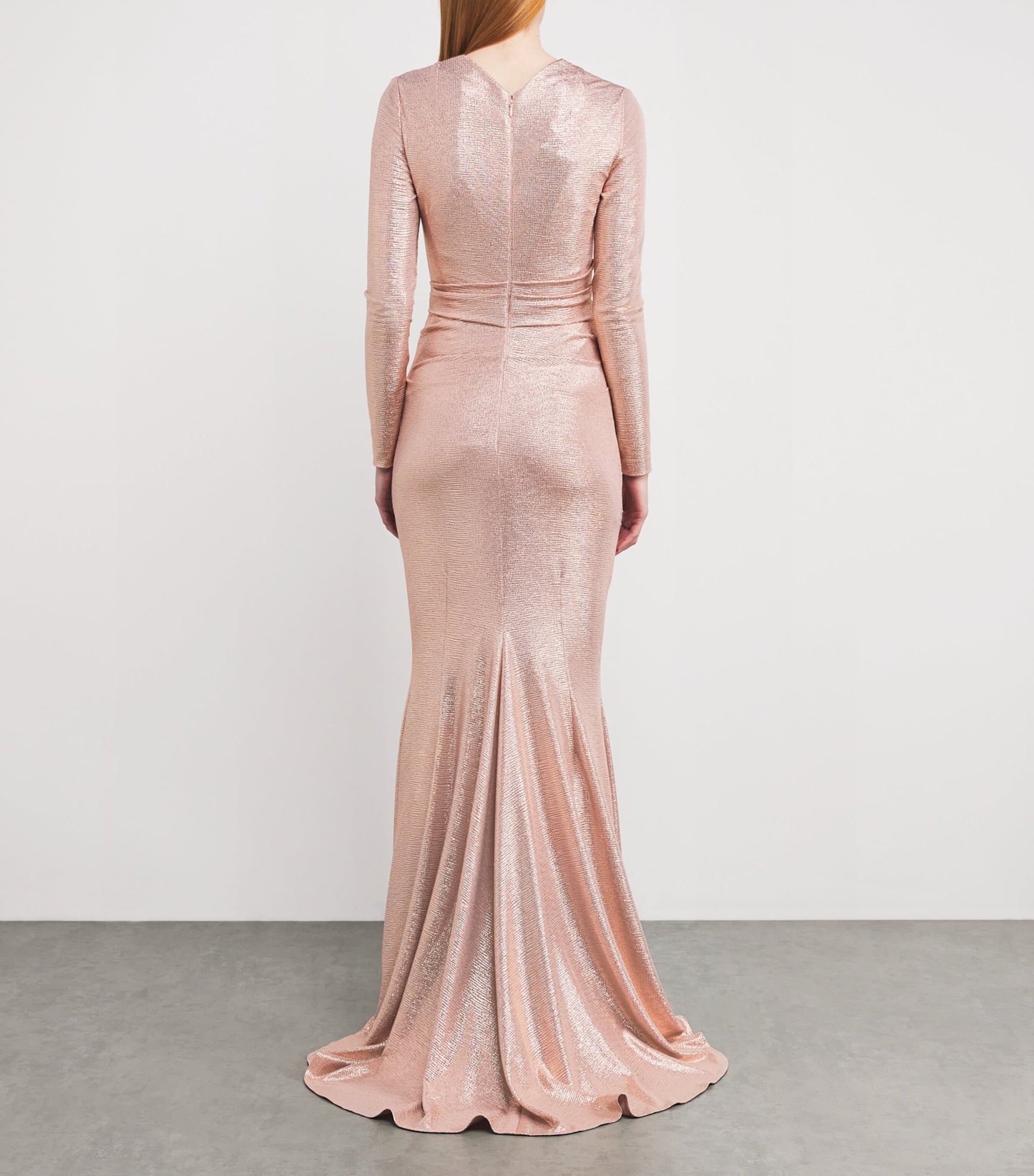 Talbot Runhof Pink Metallic V-Neck Gown