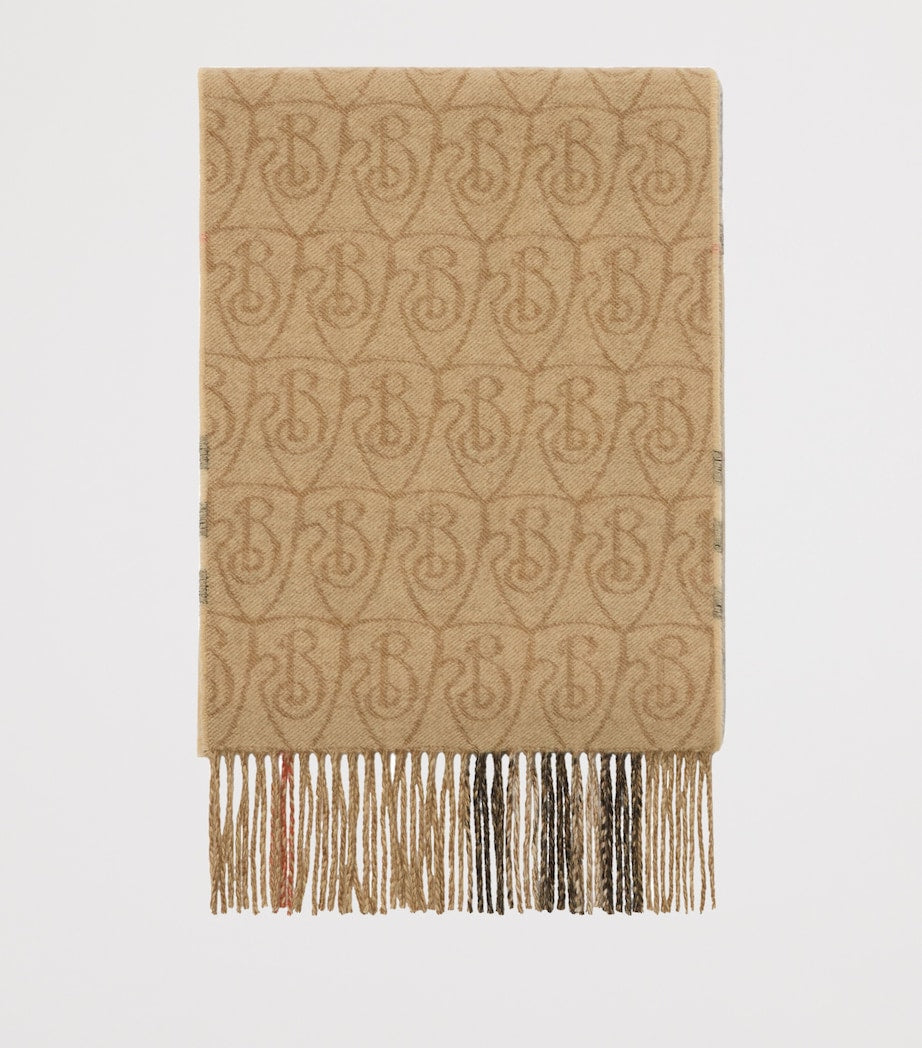 Burberry Beige Cashmere Reversible B Shield Scarf