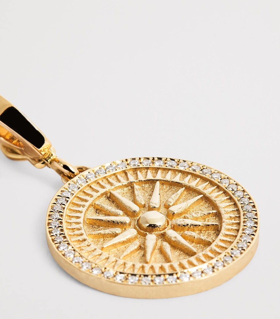 Small Yellow Gold and Diamond Sunburst Coin Charm