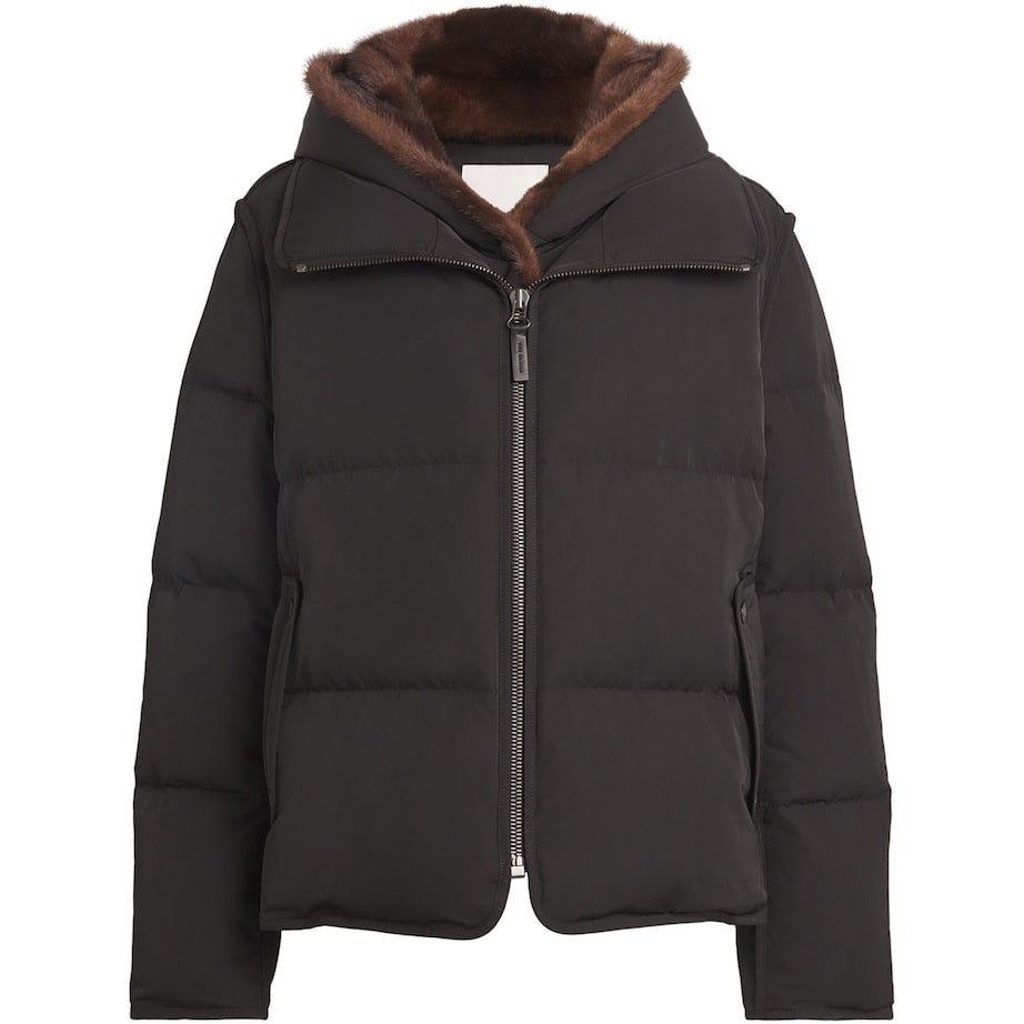 Yves Salomon Black Down-Mink Technical Puffer Jacket (55cm)