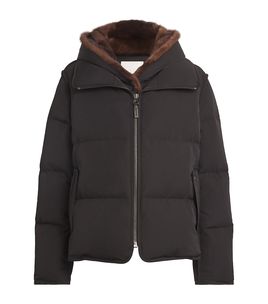 Yves Salomon Black Down-Mink Technical Puffer Jacket (55cm)