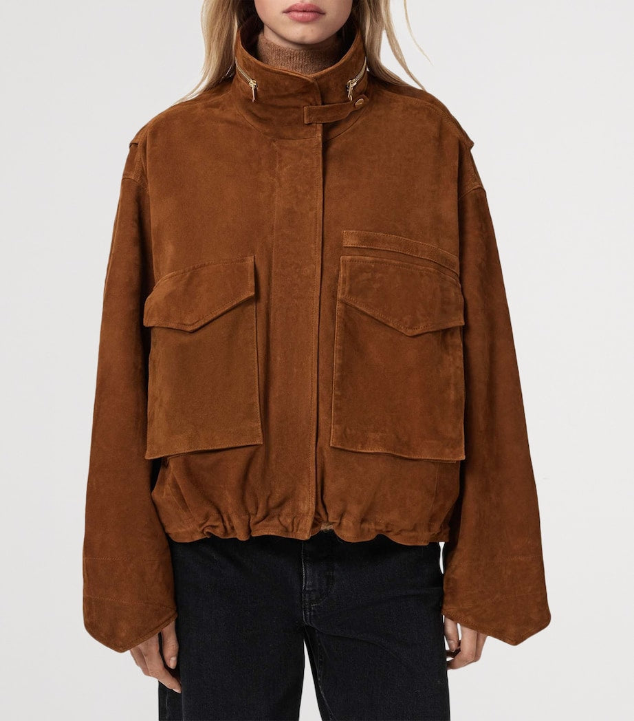 AllSaints Brown Suede Clay Bomber Jacket