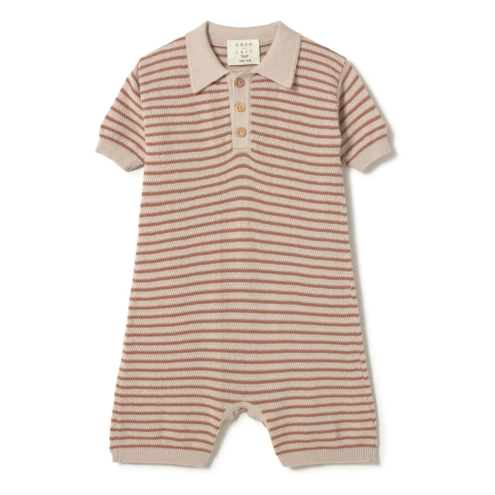 Coco au Lait - Combishort Polo collar Organic cotton structure  | Beige