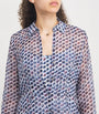 Tory Burch Blue Silk Organza Graphic Print Shirt Dress