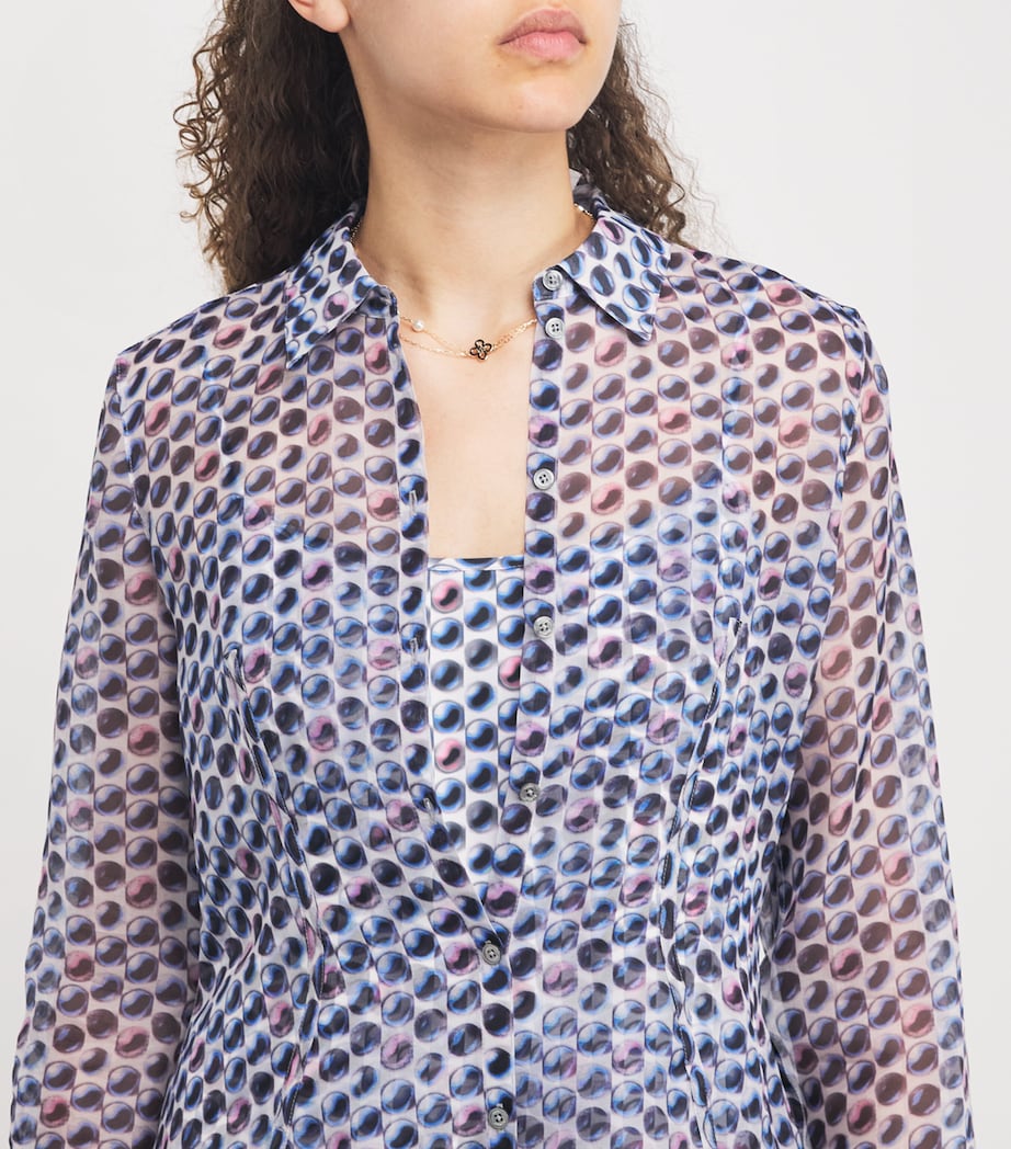 Tory Burch Blue Silk Organza Graphic Print Shirt Dress