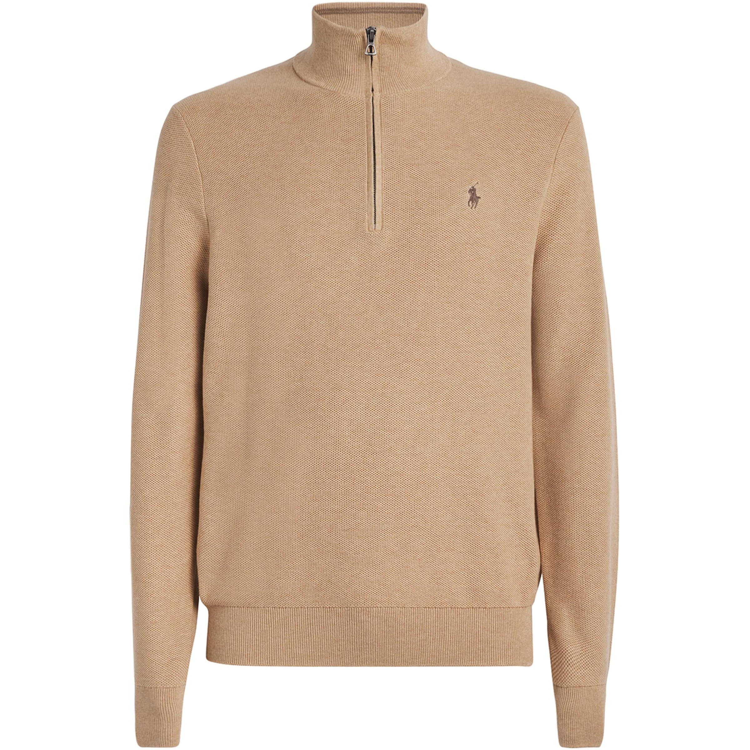 Polo Ralph Lauren Beige Cotton Quarter-Zip Sweater