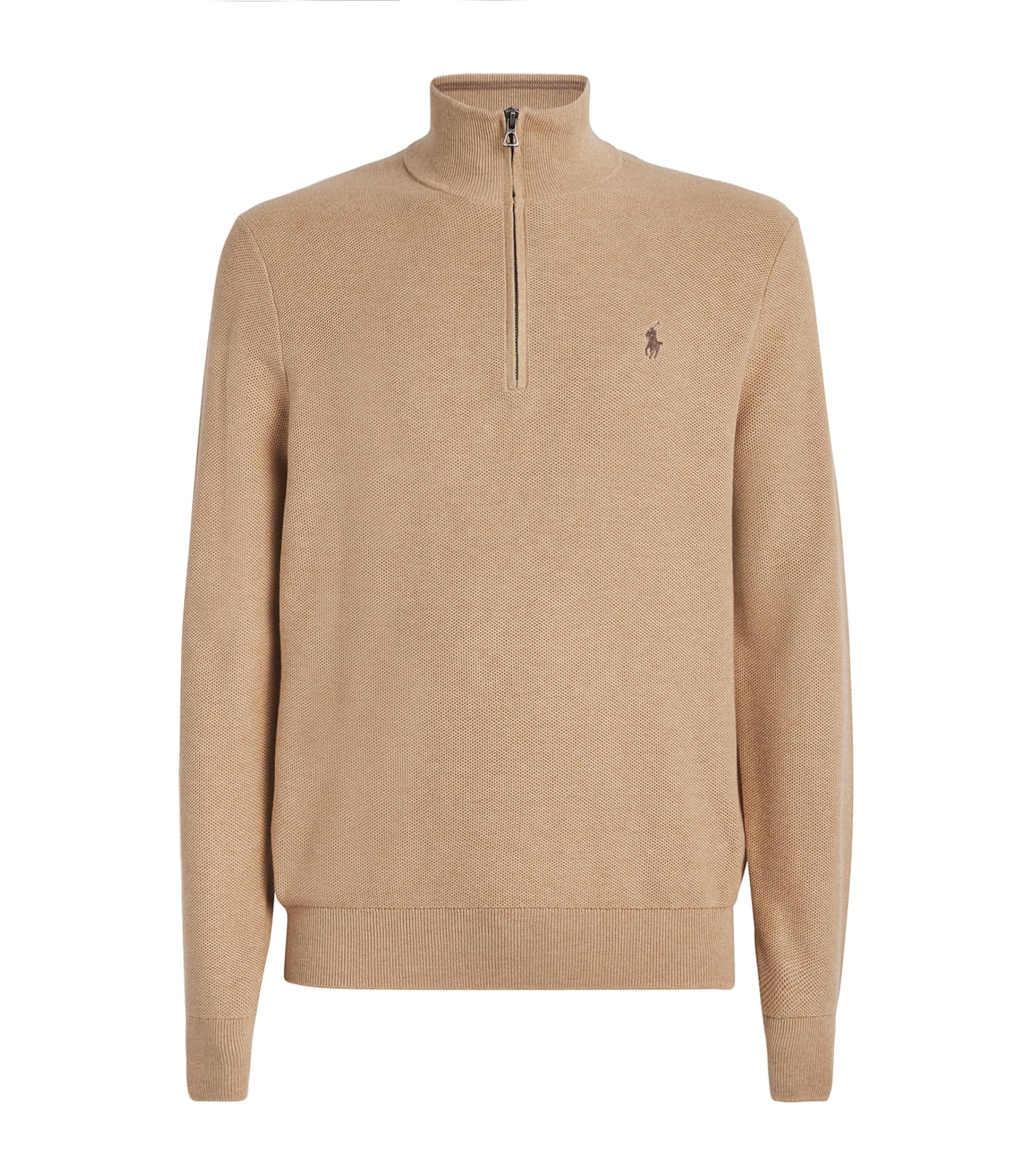 Polo Ralph Lauren Beige Cotton Quarter-Zip Sweater