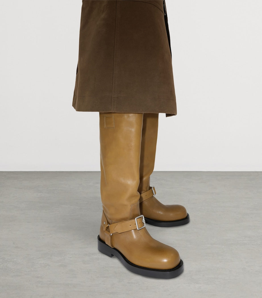 Burberry Brown Leather Saddle Knee-High Boots