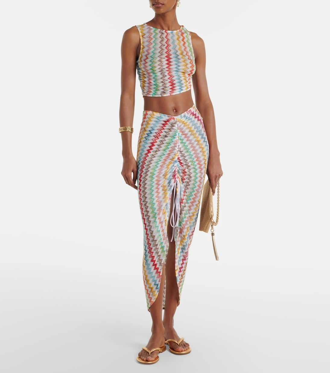 Missoni - توب قصير بتفاصيل متجمعة من قماش اللاميه بنقشة متعرجة
