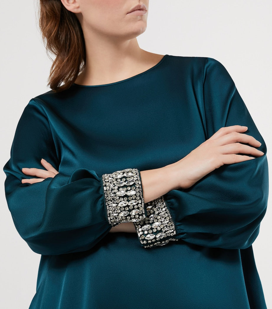 Marina Rinaldi Green Satin Embellished Liguria Blouse