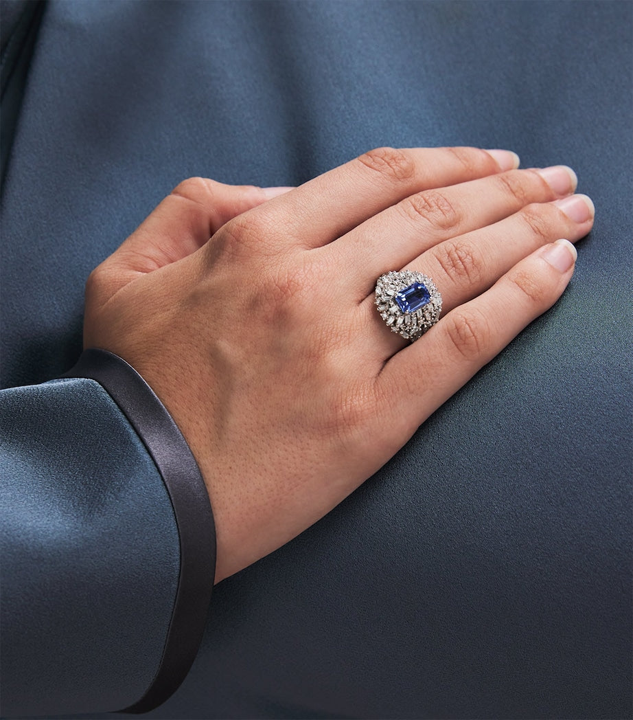 White Gold, Diamond and Sapphire Lion's Mane One Of A Kind Ring (Size 6.75)