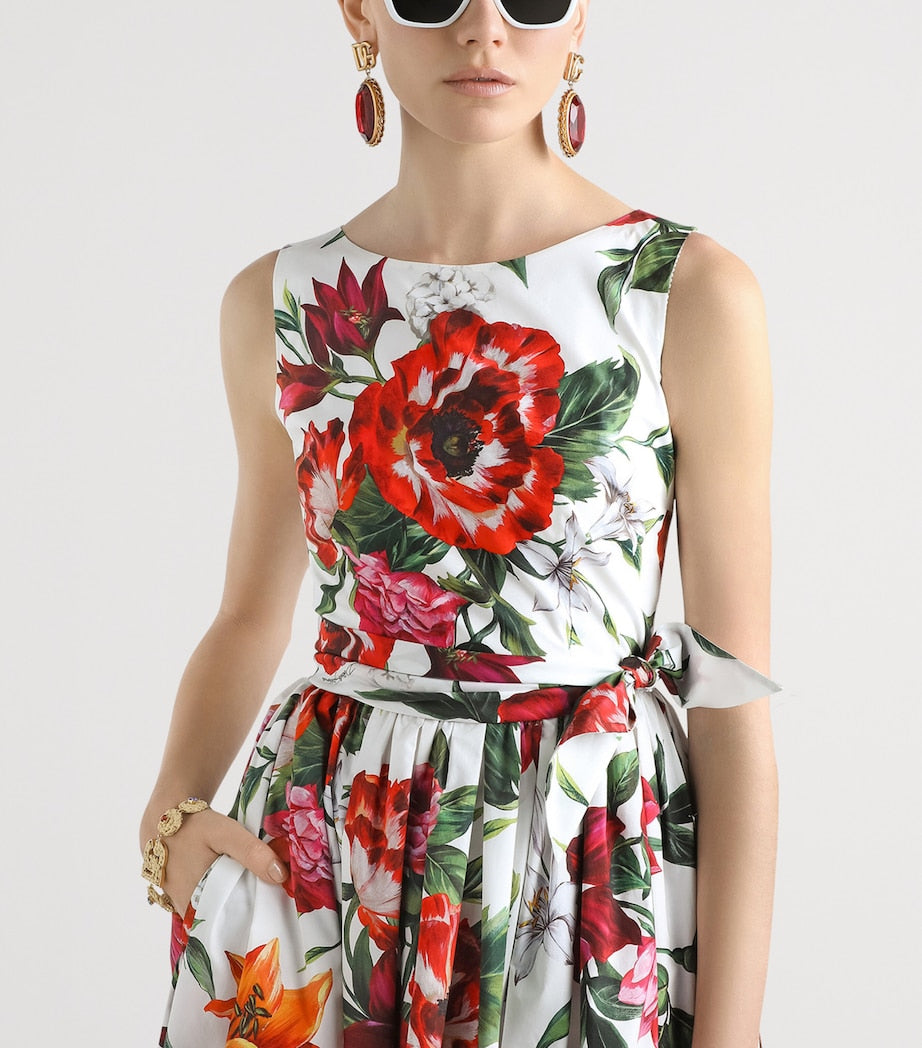 Dolce & Gabbana Multi Cotton Floral Print Midi Dress