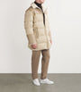 Beige Down Leather-Trim Parka