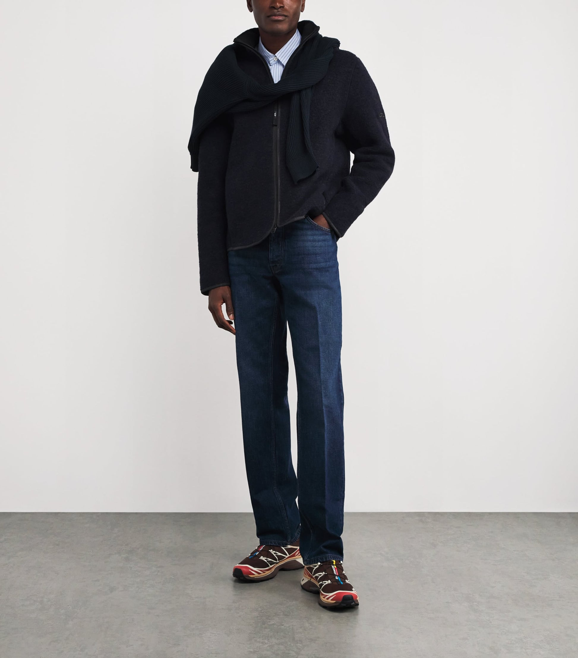 J Lindeberg Navy Wool-Blend Fleece Dustin Jacket