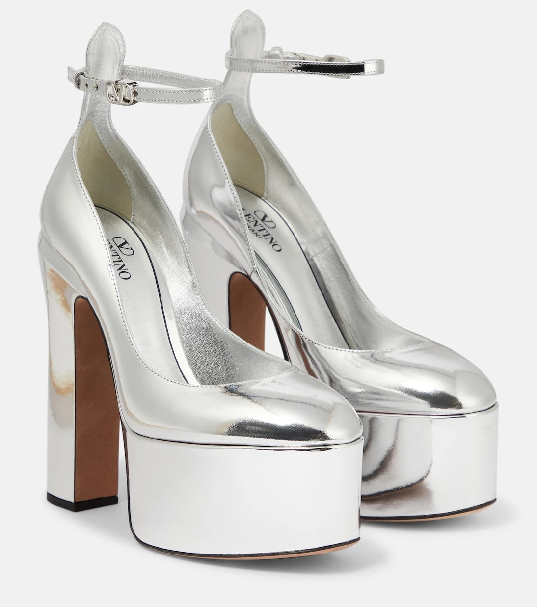 Valentino Garavani - Tan-Go 155 metallic leather platform pumps