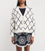 White Wool-Blend Jacquard Cardigan