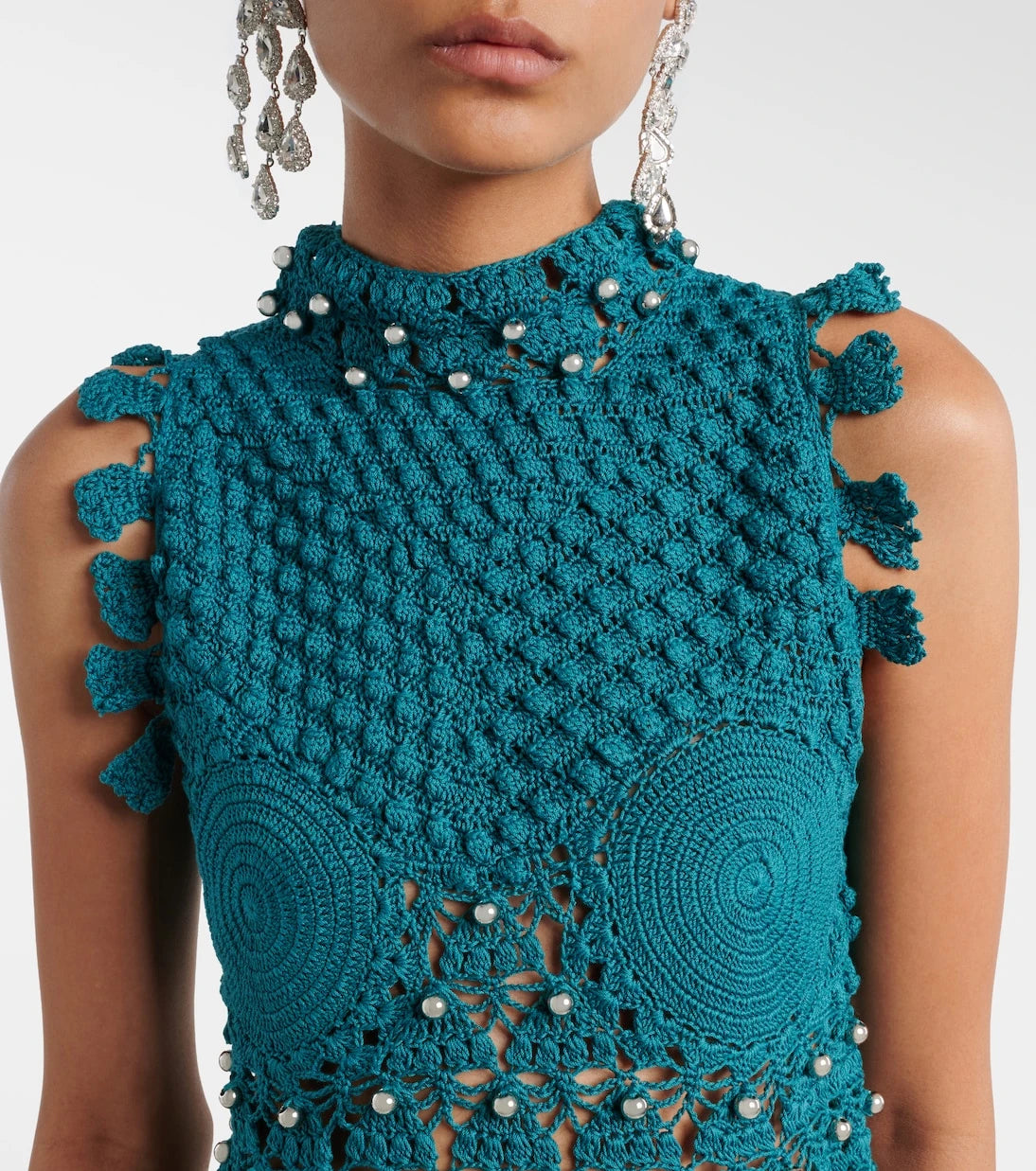 Rabanne - Embellished crochet cotton top