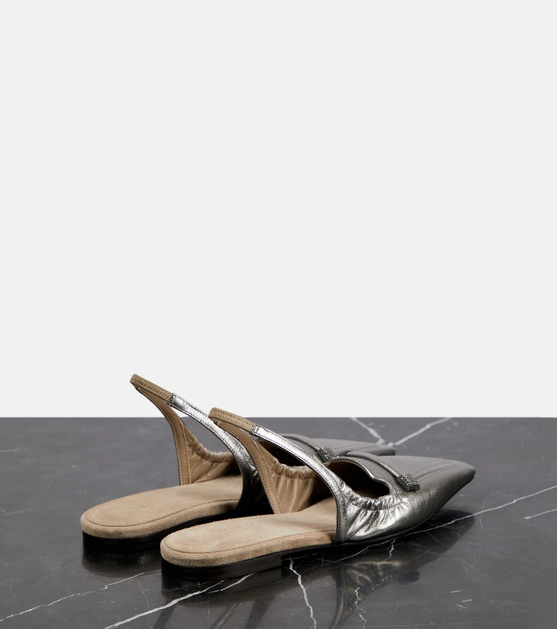 Brunello Cucinelli - Metallic leather slingback flats
