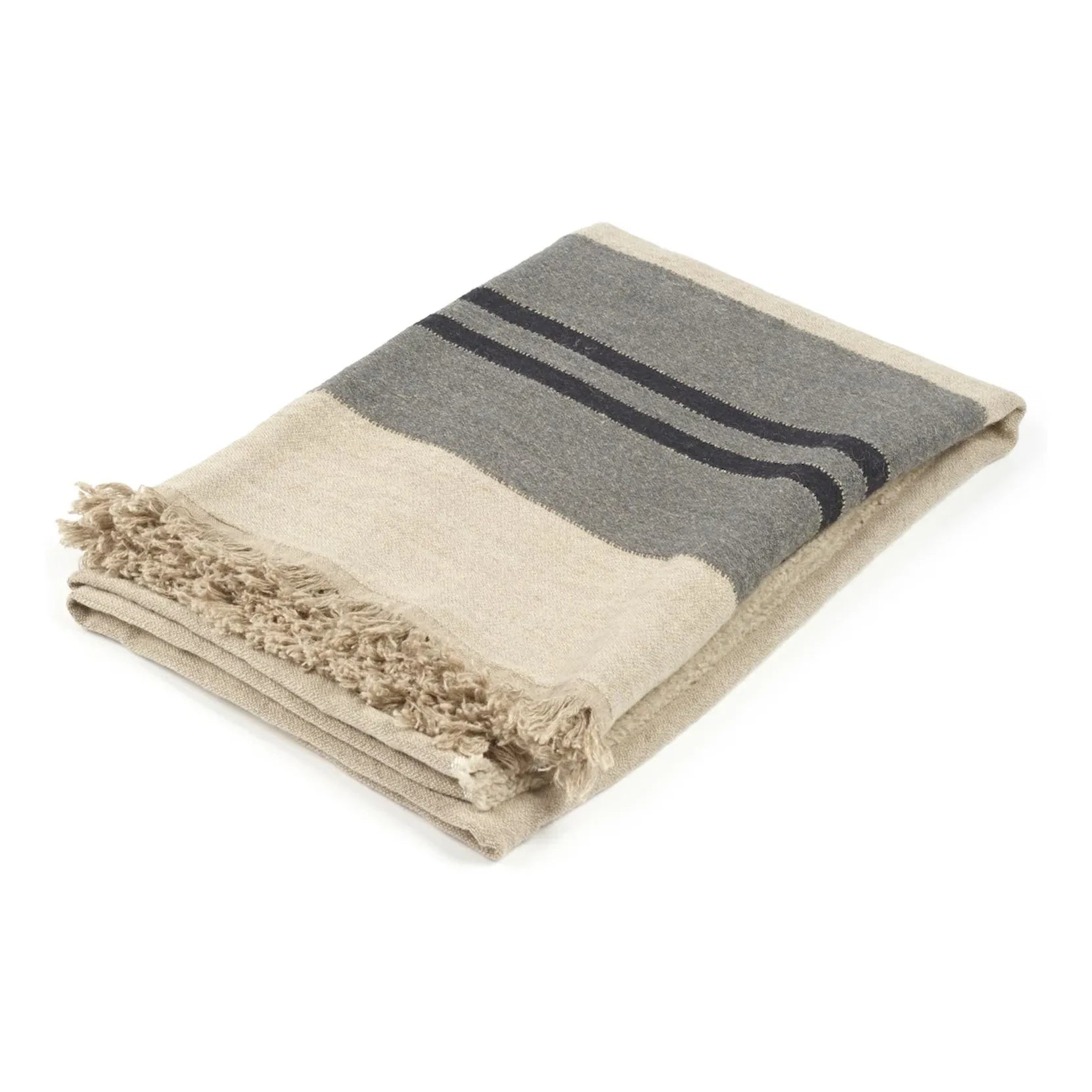 Libeco - Black House Stripe linen throw | Carbon