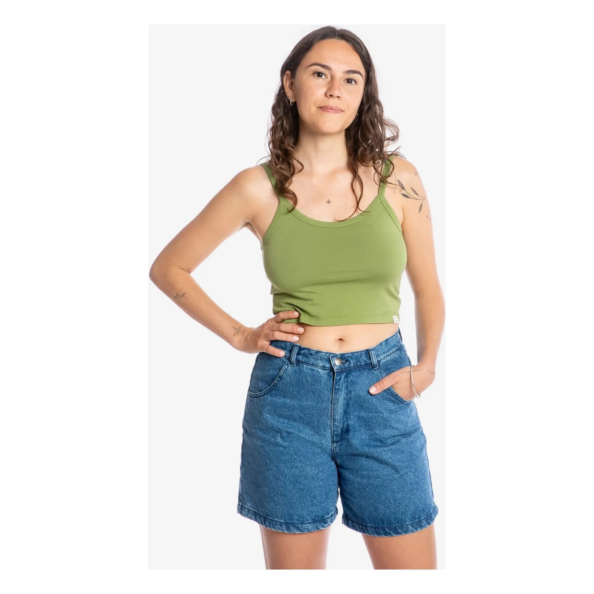 Matona - Organic Cotton Crop Tank Top | Olive