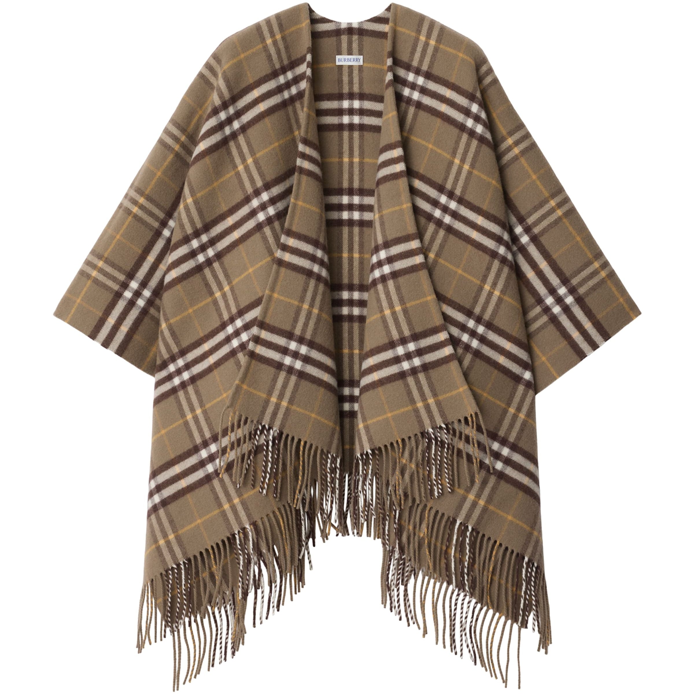 Beige Wool-Cashmere Check Cape