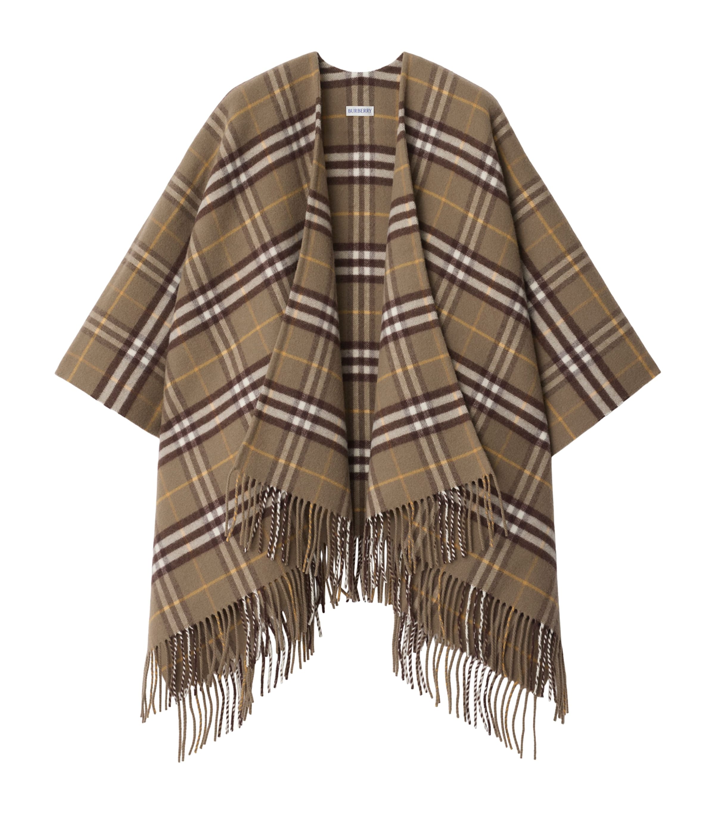 Beige Wool-Cashmere Check Cape