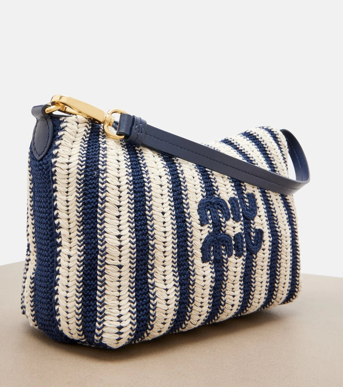 Miu Miu - Striped leather-trimmed crochet shoulder bag