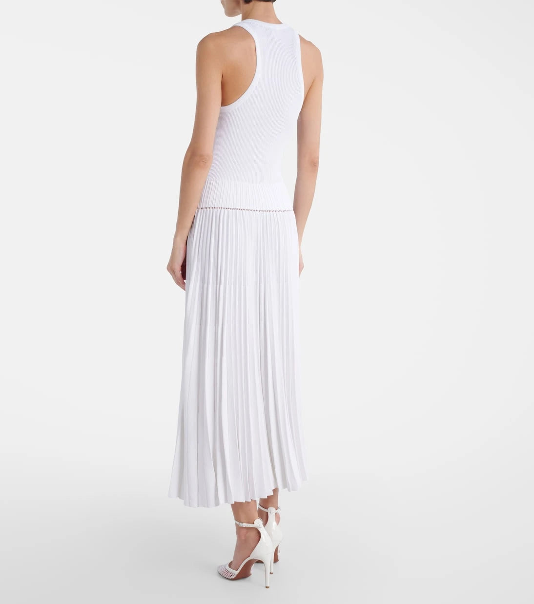 Alaïa - Pleated ribbed-knit midi dress