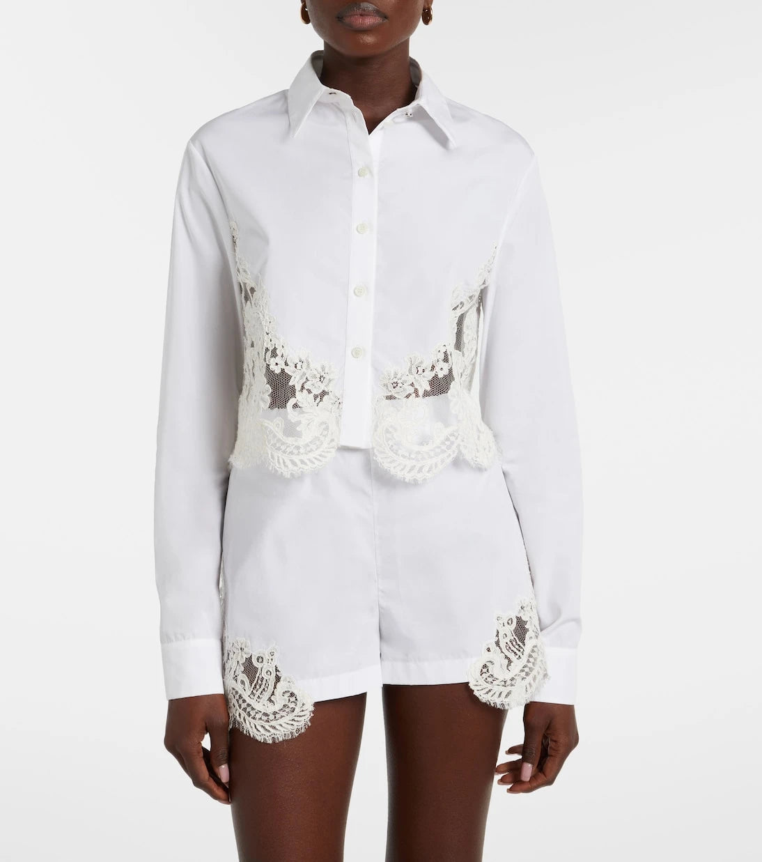 Versace - Lace-trimmed cotton poplin shirt
