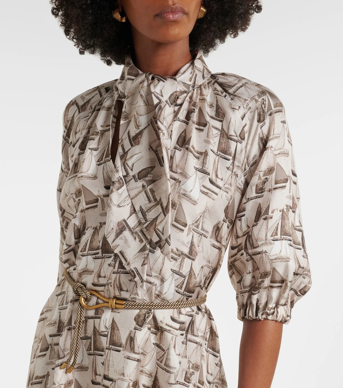 Max Mara - Printed tie-neck silk twill midi dress