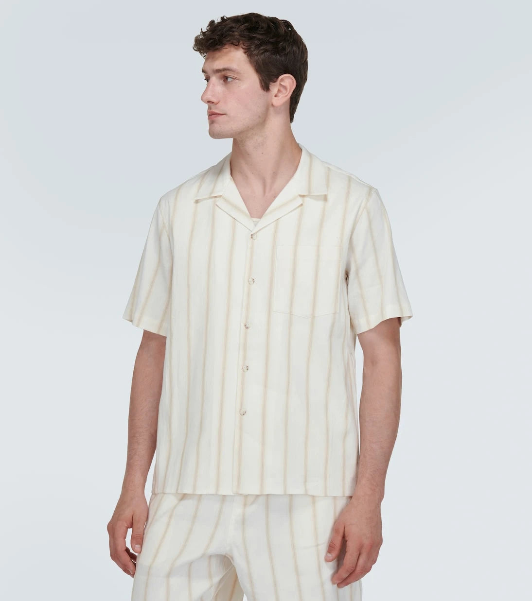 Commas - Striped linen-blend bowling shirt